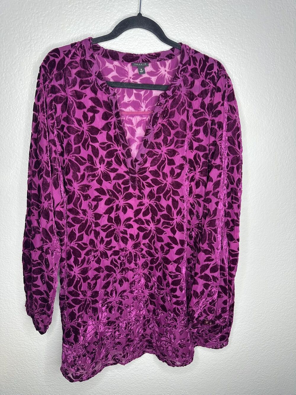 Torrid Blouse Womens 3X Purple Velvet Burnout Floral Long Sleeve Bohemian Top
